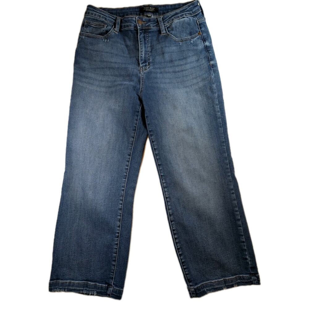 Judy Blue Womens Cropped Distressed Jeans Medium Wash 11/30* Y2K Trendy Stretch